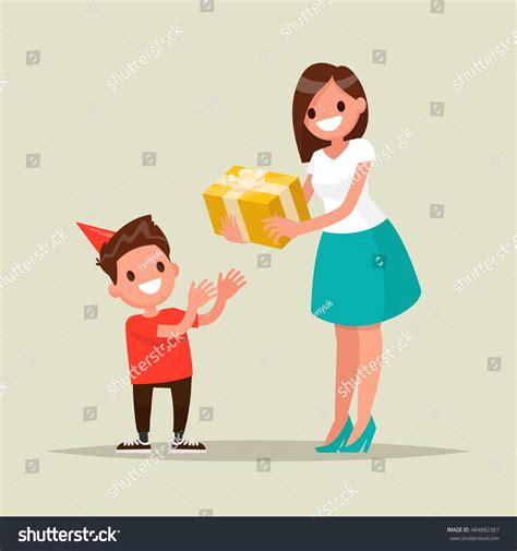 Childrens Birthday Mom Gives Son Present Stock Vector (Royalty Free