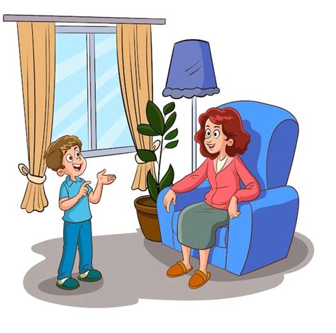 Premium Vector Mother And Son Talking Vector Illustration