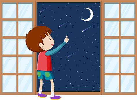 Boy Pointing Finger To The Moon 7190753 Vector Art At Vecteezy