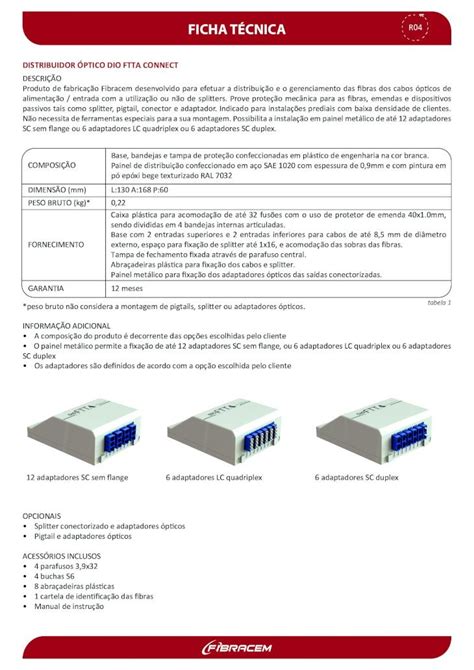 Pdf Fibracem Ficha Tecnica Dio Ftta Connect R Painel De