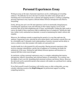 personal experiences essay  essay  personal experience