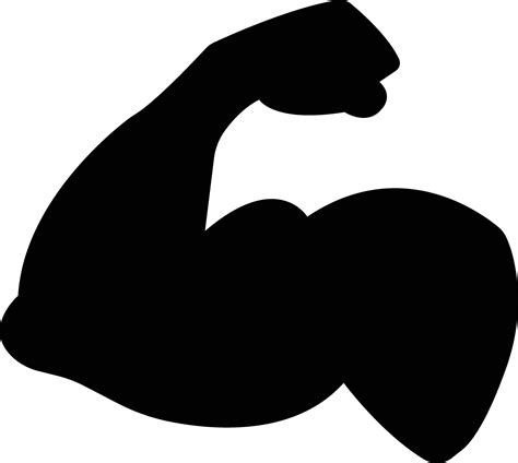 Arm muscle flex strong emoji flat black icon. Bodybuilder vector macho