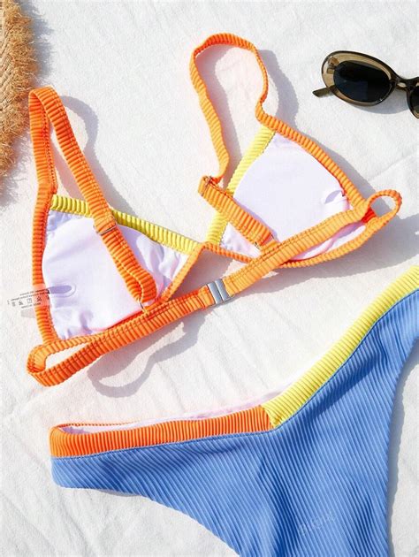 Bikinx Contrast Color Sexy Bikini Set Top Bottom With Small Pit