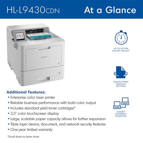 Brother HL-L9430cdn Enterprise Color Laser Workgroup Printer — with 3-Year Next-Business-Day Onsite Exchange Service (DUPLEX-FIN) (HLL9430CDN-3YR-NBD-DUPLEX-FIN)