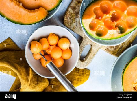 Variety Of Cutting Of Melon Stock Photo Alamy