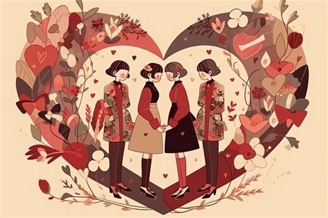 Premium Photo Lesbian Anime Couple Inside Abstract Heart Illustration Valentine Romantic