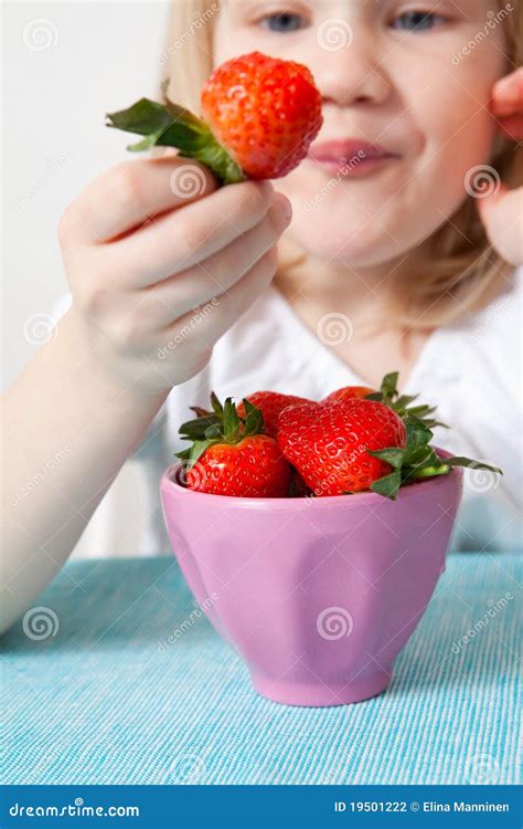 Little Girl Eating Strawberries Stock Photo Image Of Freshness