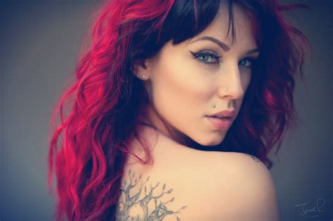 Long Hair Brunette Model Tattoo Glasses Simple Background