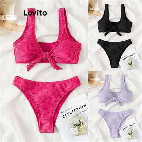 Lovito Women Casual Plain Lace Up Bikini Sets Lne Shopee Philippines