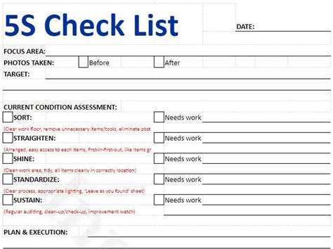 5s Checklist 5s Lean Six Sigma Checklist Workplace Et