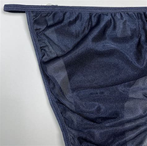 Vtg Nylon String Bikini Semi Sheer Navy Blue M Gem