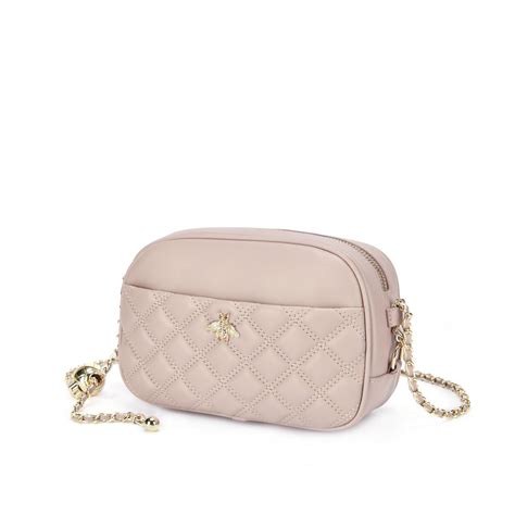 C Iel Vance Nude Quilted Camera Leather Bag With Bee And Chain Shoulder Strap Ciel Bags