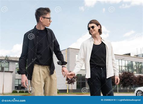 Positive Gay Partners Holding Hands On Stock Photo Image Of Tattoo Identity