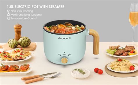 Audecook Electric Hot Pot With Steamer L Rapid Noodles Cooker Portable Nonstick Mini