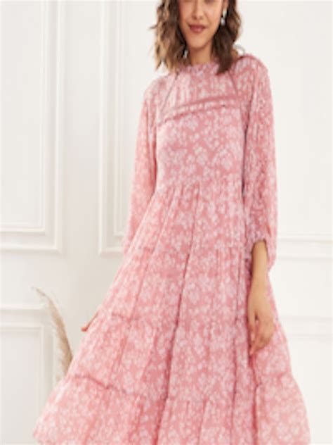 Buy Antheaa Floral Printed Puff Sleeve Tiered Ruffles A Line Dress