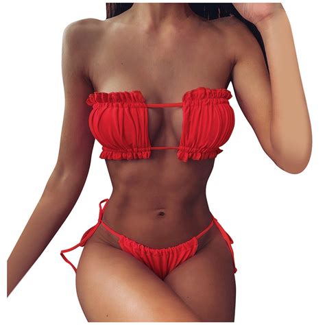 BSDJILFG 50 Clearance Off Bikini Set For Women Solid V Neck Knot Front