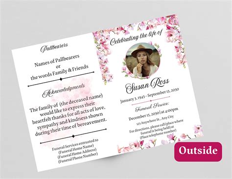 Colorful Magnolia Floral Funeral Program, Celebration of Life