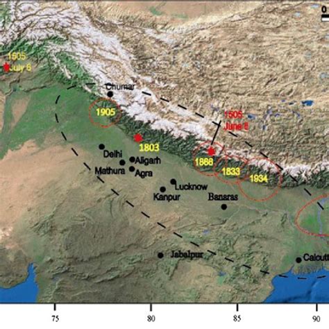 The Epicentral Zones Of Major Historical Himalayan Earthquake Black