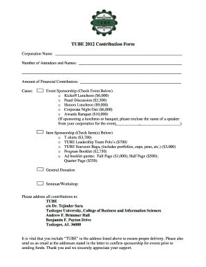 Fillable Online Tuskegee TUBE 2012 Contribution Form Tuskegee