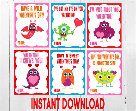 Monster Valentine Cards, Valentine's Day Cards, Printable Valentine Cards, Cute Monster ...