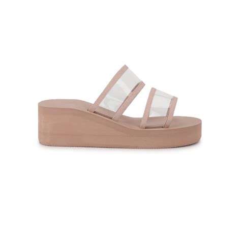 Buy Truffle Collection Nude Pvc Mid Heel Slip On Wedges Online