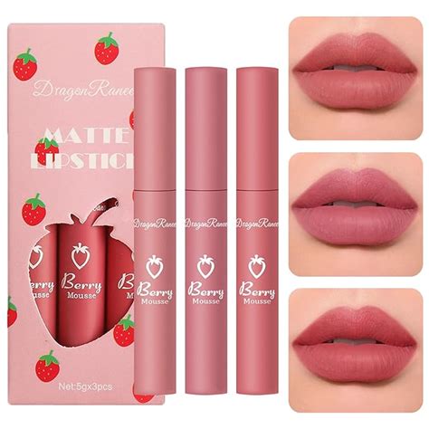 Amazon 3 Piece Matte Lipstick Set Nude Liquid Lipstick Velvet Air Moisture Smooth Crayon