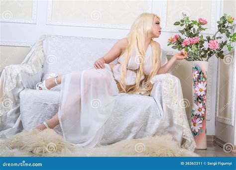 Luxurious Blonde Woman In A White Dress Stock Image Image Of Beauty Adult 38362311