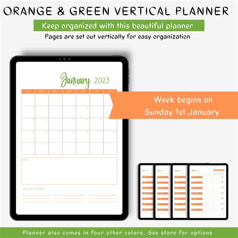 Green And Orange Vertical Planner
