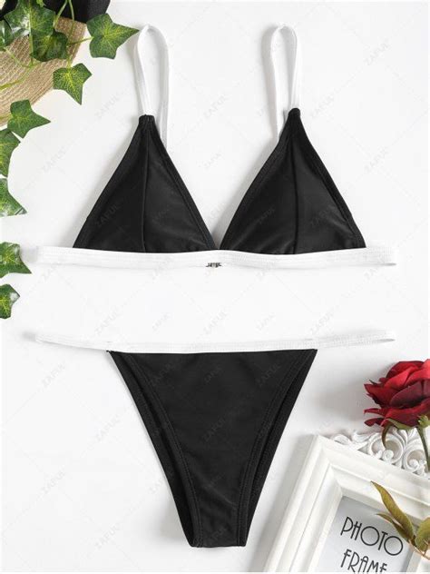 18 OFF 2020 Padded Plunge V String Bikini In BLACK ZAFUL