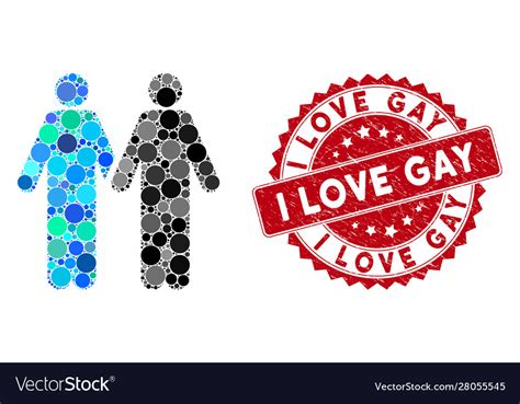 Mosaic Gay Couple With Distress I Love Stamp Vector Image