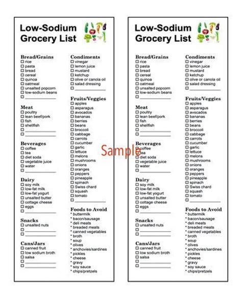 Printable Sodium Food Chart