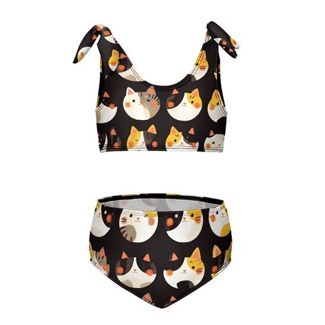 Cartoon Cute Kitten Girl S Piece Bikini Set Beach Sport Swimsuit Swimwear Y Cm