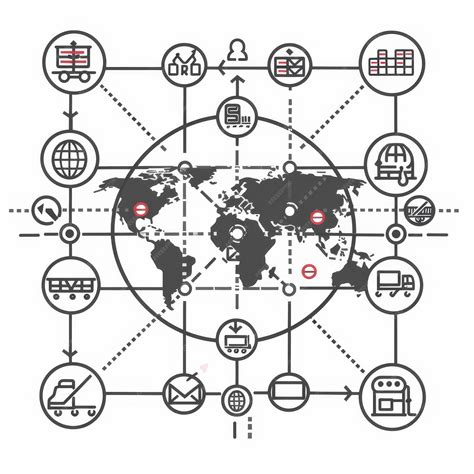 A global network of logistics connecting various transportation methods