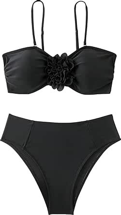 Amazon Oyoangle Women S Piece Bikini Set D Floral Appliques Sleeveless Mid Rise Swimwear