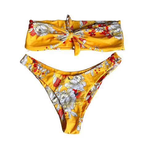 Yellow Floral Bikini Women S Fashion Swimwear Bikinis Swimsuits On Carousell