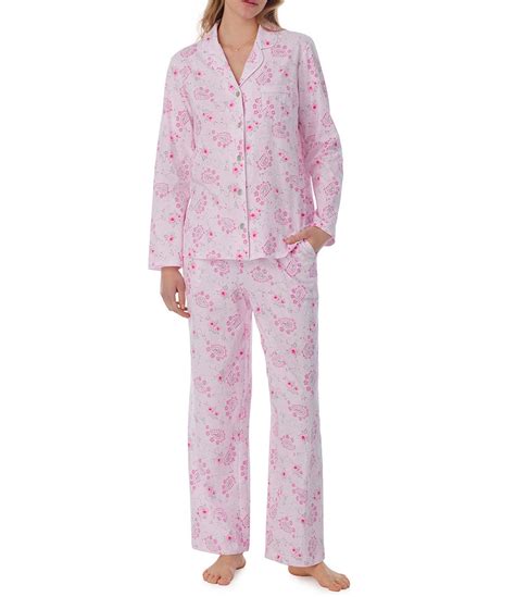 Carole Hochman Petite Size Long Sleeve Notch Collar Cotton Jersey