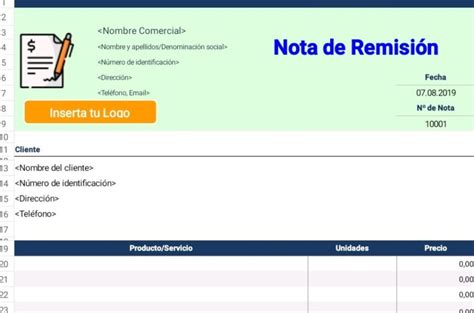 Plantilla Excel Nota de Remisión Descargar Gratis