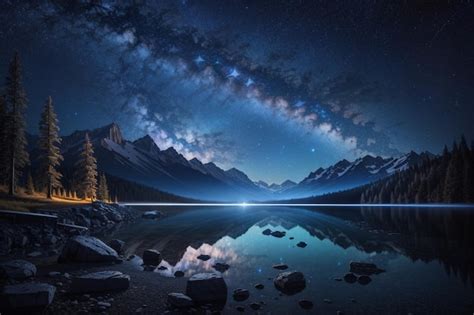 premium photo dark landscape trees starry night stars galaxy