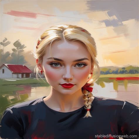 Blonde In Red Dress With Ponytail Stable Diffusion Online