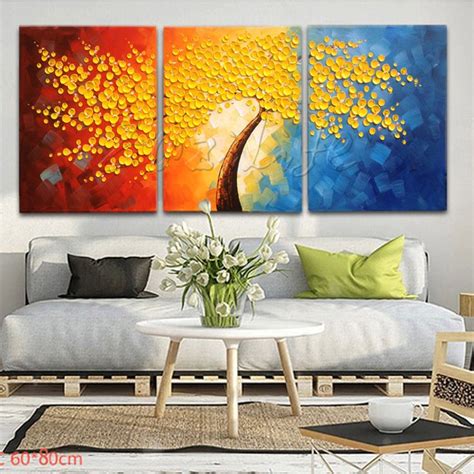 Pieces Panel Wall Art Palette Knife Hand Painted Flower Oil Painting