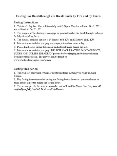 Fasting For Breakthroughs To Break Forth by Fire and by Force | PDF ...