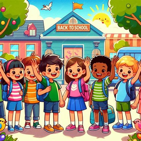 children happily greeting  friends  school premium ai