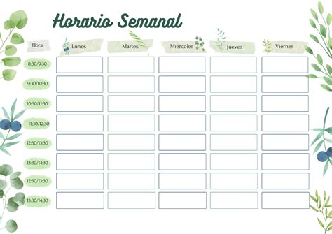 Plantilla Descargable De Agenda Semanal Estilo Floral Verde 💙 Me Gusta Internet