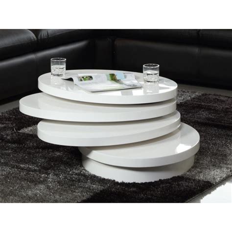 Table Basse Ronde Blanc Laqué Avec Plateaux Pivotants Bulma