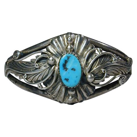 Vintage Navajo Sterling Silver And Turquoise Cuff Bracelet