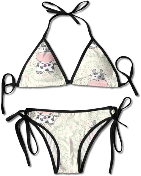 Quemin Cool Cow Women S Sexy Triangle Bikini Adjustable Triangle Tie Side Bikini Swimsuit 2