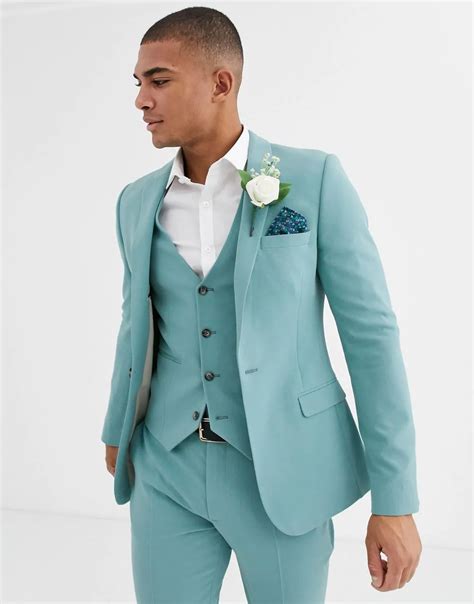 Mint Green Mens Suits Slim Fit 3 Pitchs Beach Groomsmen Tuxedos For Men