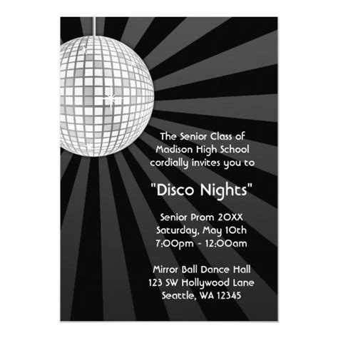 Silver Disco Ball Party Dance Prom Formal Invitation