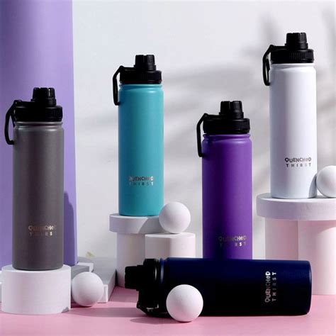Quenched Thirst Oz Large Insulated Stainless Steel Bottle Hot Cold Double Walled Clean Kanteen