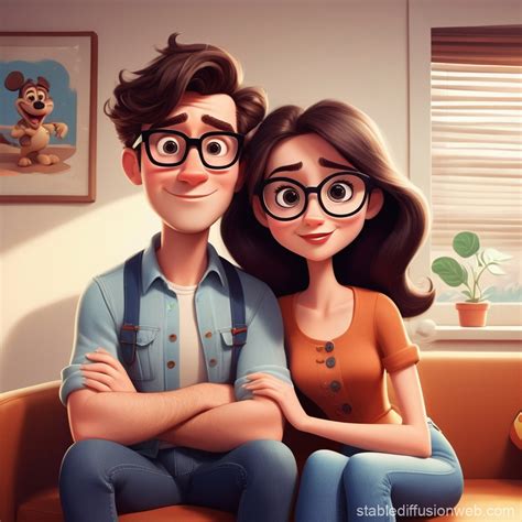 Disney Pixar Cartoon Style Brunette Couple Stable Diffusion Online